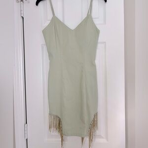 Sage Green Crystal Fringe Party Dress S